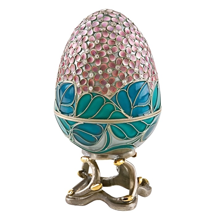 Яйцо-шкатулка «Сирень» из серебра с ювелирным стеклом