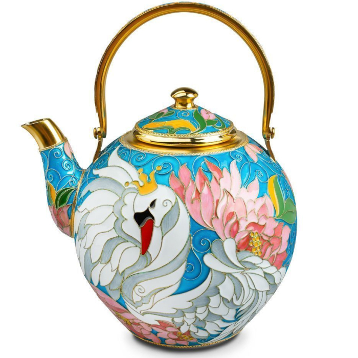 Серебряный чайник "Царевна-Лебедь" с эмалью