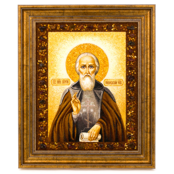 Икона из янтаря "Преподобный Сергий Радонежский"