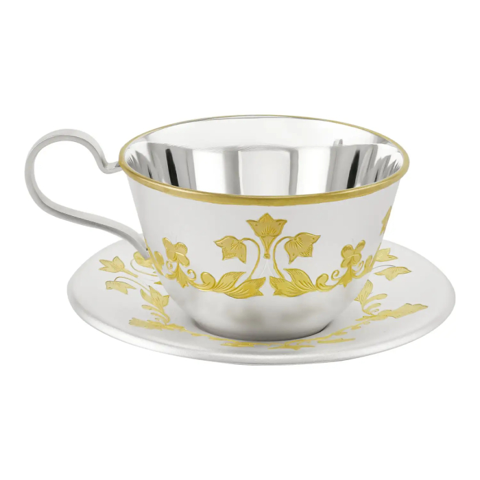 Silver cup and saucer "Luzhok"/With gilding