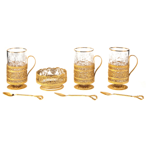 Чайный набор филигранный "Золотая осень" на 3 персоны, Златоуст