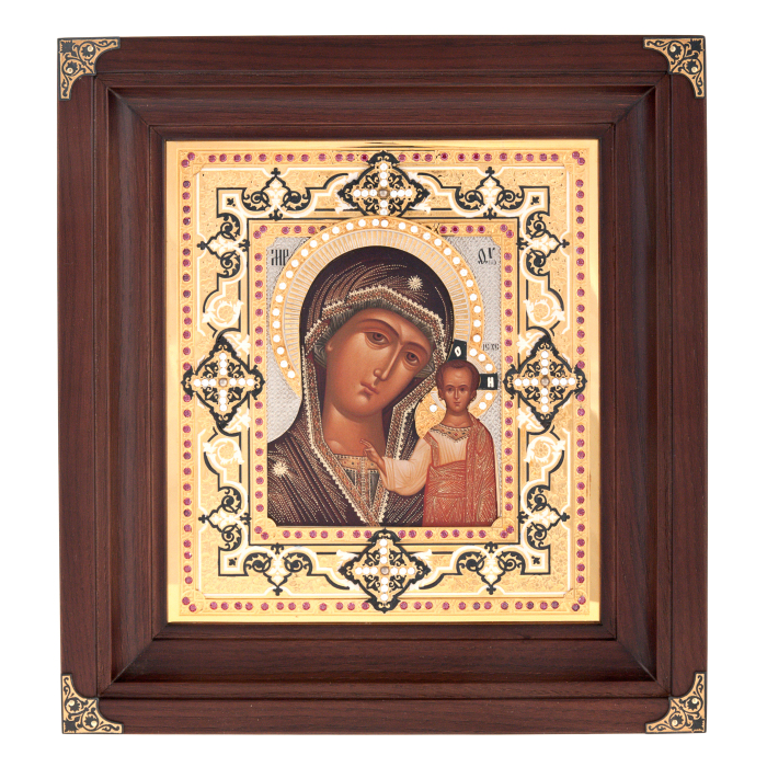 Икона с гравировкой "Богородица Казанская" Златоуст