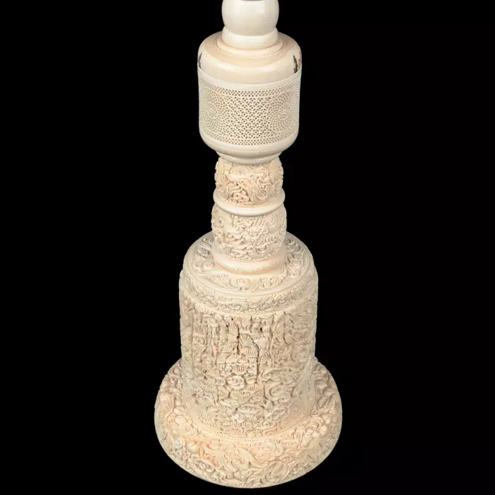 Композиция из бивня мамонта с кантонским шаром "Дракон и птицы"