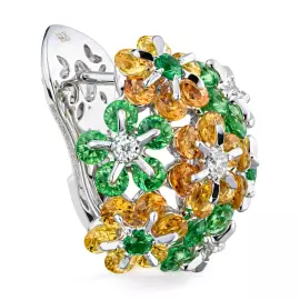 Комплект ювелирных украшений из белого золота "Цветоделика"