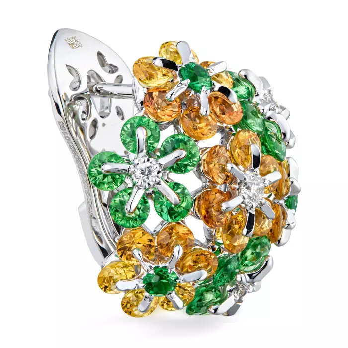 Комплект ювелирных украшений из белого золота "Цветоделика"