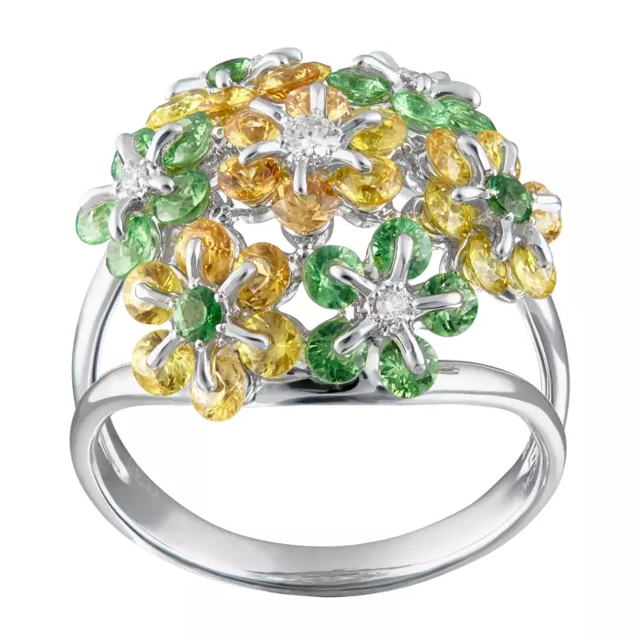 Комплект ювелирных украшений из белого золота "Цветоделика"