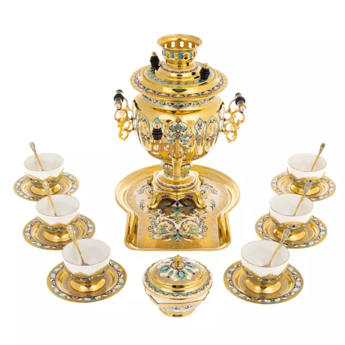 Чайный набор с самоваром "Чаепитие" на 6 персон, Златоуст