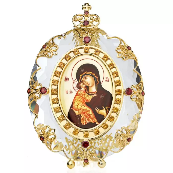 Икона их хрусталя и серебра "Пресвятая Богородица Владимирская"
