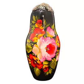 Матрешка-медовница из стекла "Тагильский розан" с филигранью