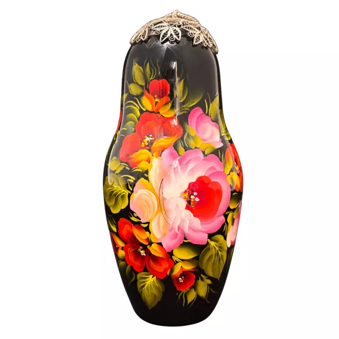 Матрешка-медовница из стекла "Тагильский розан" с филигранью