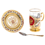 Чайный набор "Герб РФ" с эмалями, на 4 персоны Златоуст