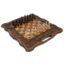 Carved "Acropolis" game set (chess, backgammon and checkers)