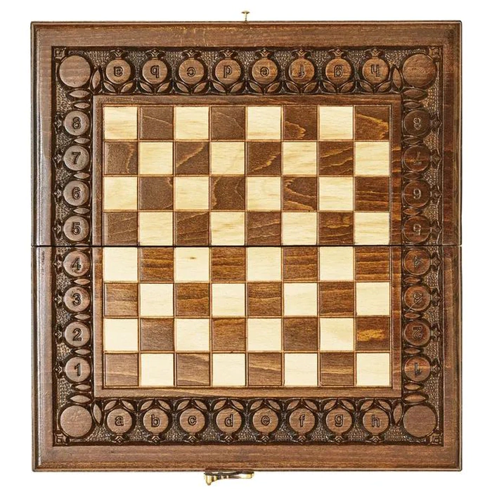 Carved "Grenadine" small game set (chess, backgammon and checkers)
