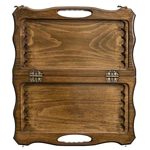 A small carved "Mountain Peaks" game set (chess, backgammon and checkers) with a handle