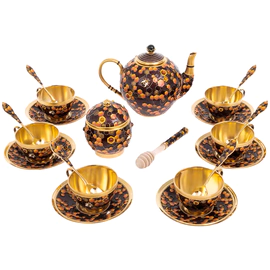 Silver "Honey" tea set with amber, for 6 people, 21 items