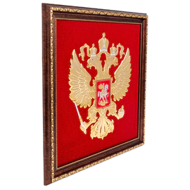 Панно "Герб РФ" на бархате, белые камни, Златоуст
