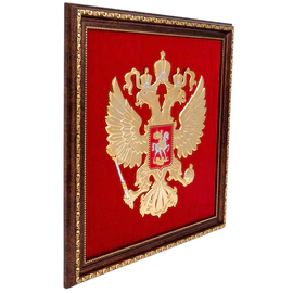 Панно "Герб РФ" на бархате, желтые камни, Златоуст