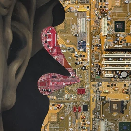 Damir Krivenko's painting "David and the Siren of Transhumanism"