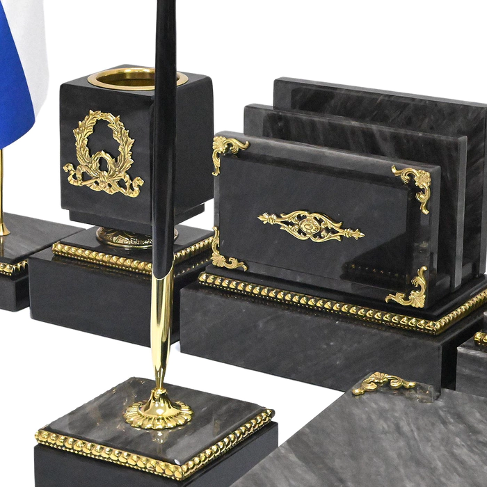 Настольный набор из обсидиана "Орел"