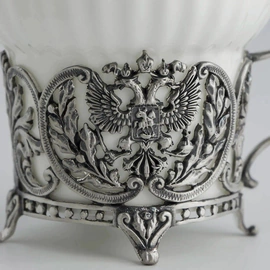Чайный набор "Герб РФ" с чернением, на 2 персоны