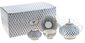 Tea set "Domed" with a pattern of "Cobalt net" for 6 persons (14 items)