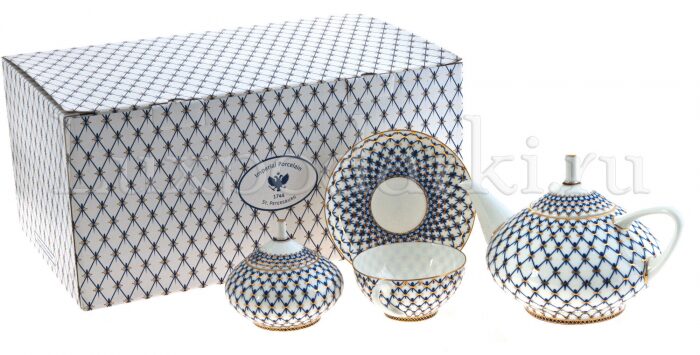 Tea set "Domed" with a pattern of "Cobalt net" for 6 persons (14 items)