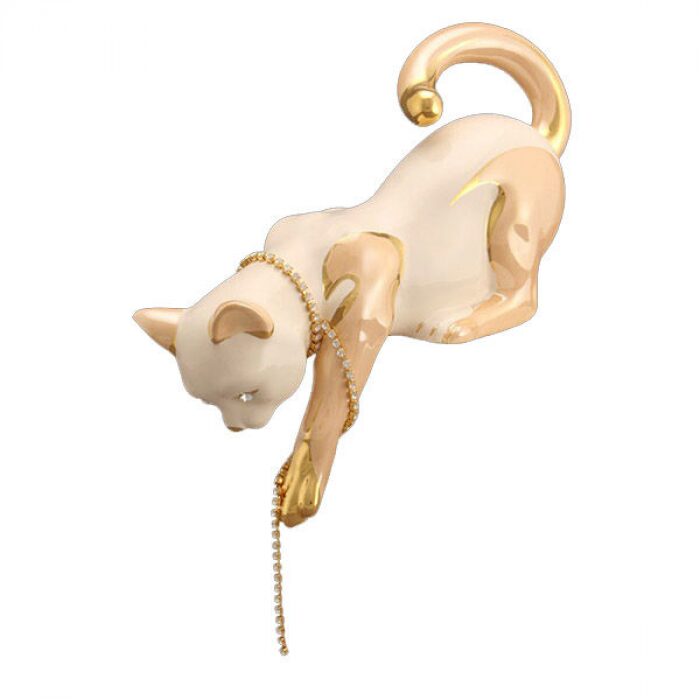 Статуэтка "Кошка спрыгивающая", цвет: бежевый с кремовым и золотым