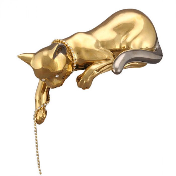 Статуэтка "Кошка лежащая", цвет: золотой с платиной