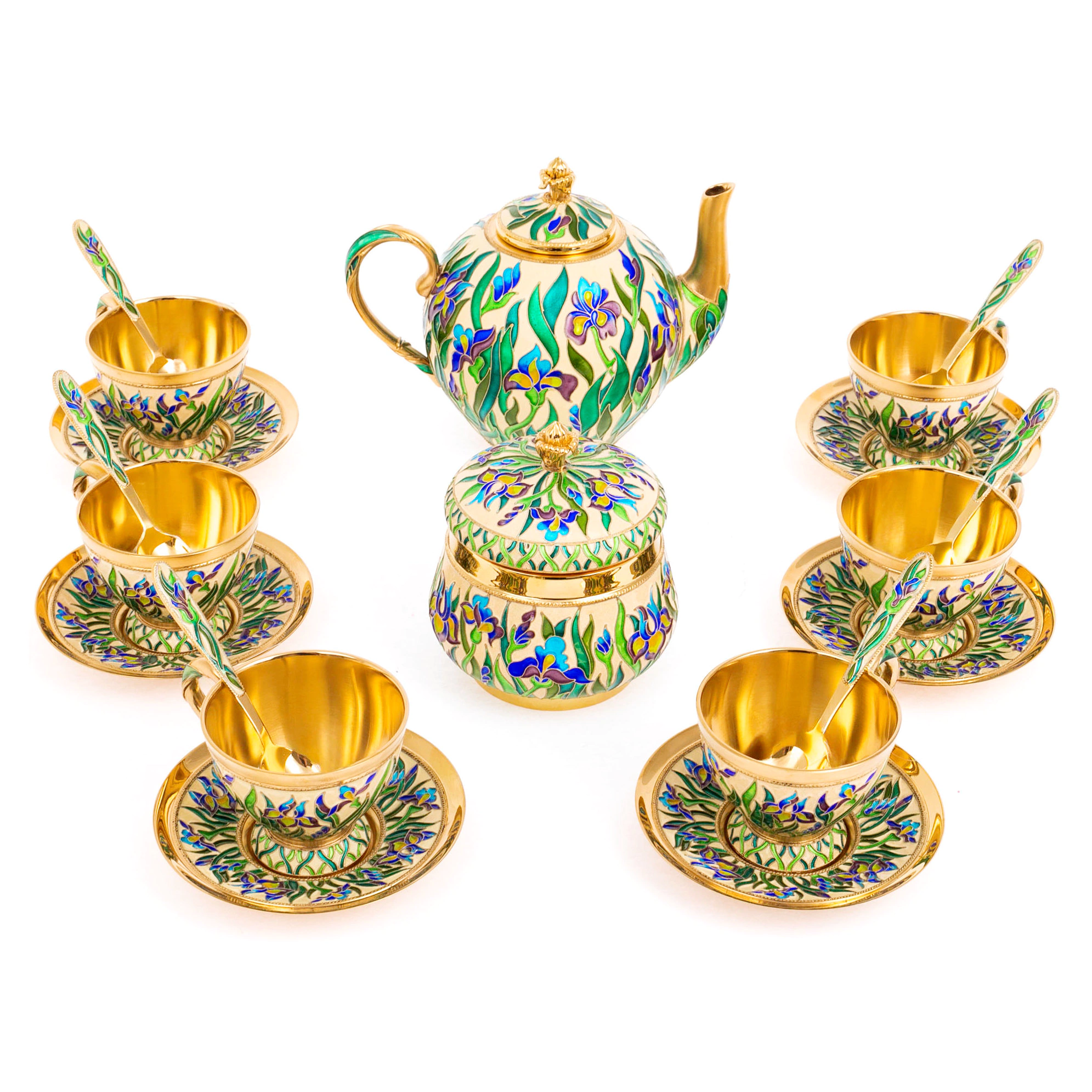 Silver tea set "Irises" for 6 persons, 20 items