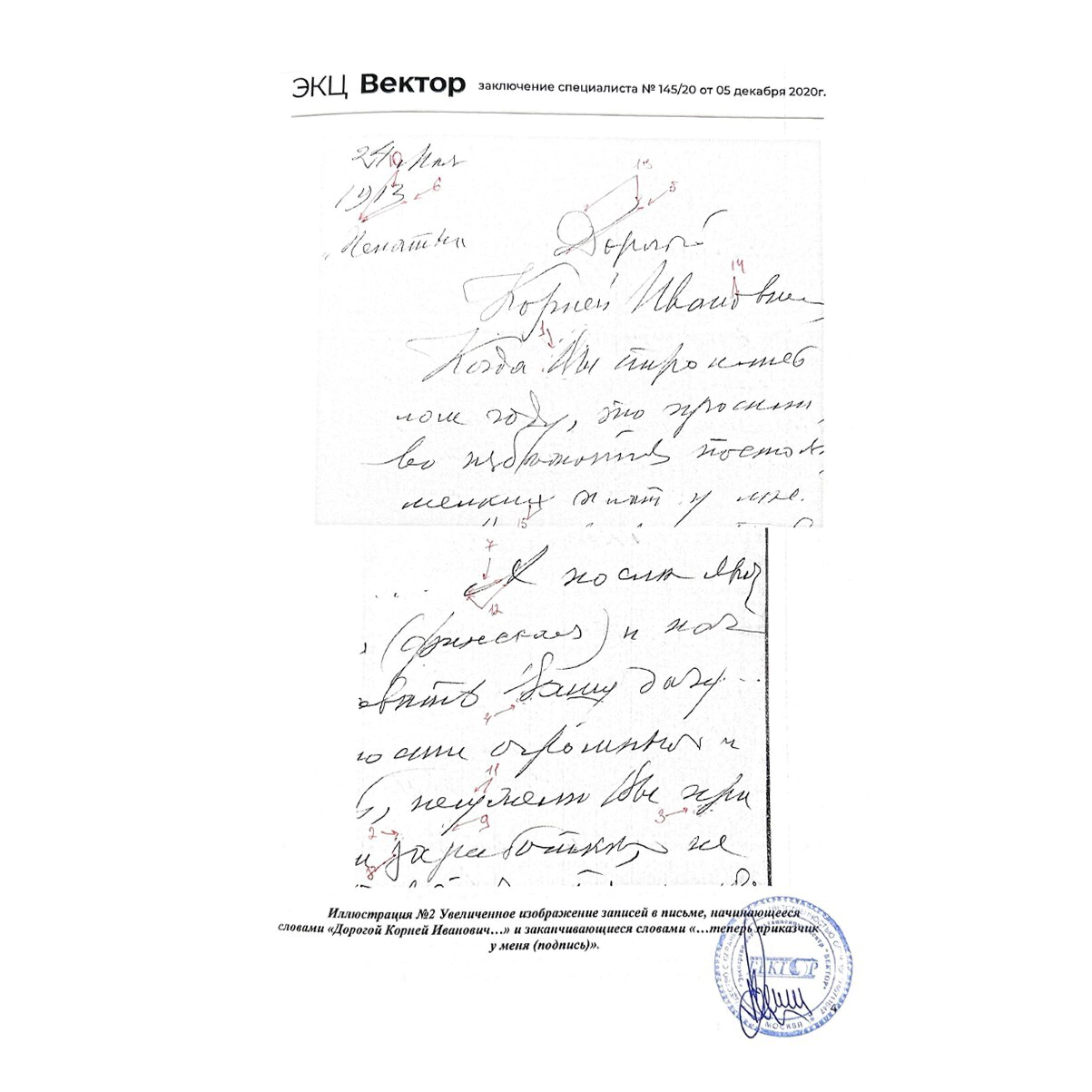 A handwritten letter from the artist Ilya Repin to Korney Chukovsky